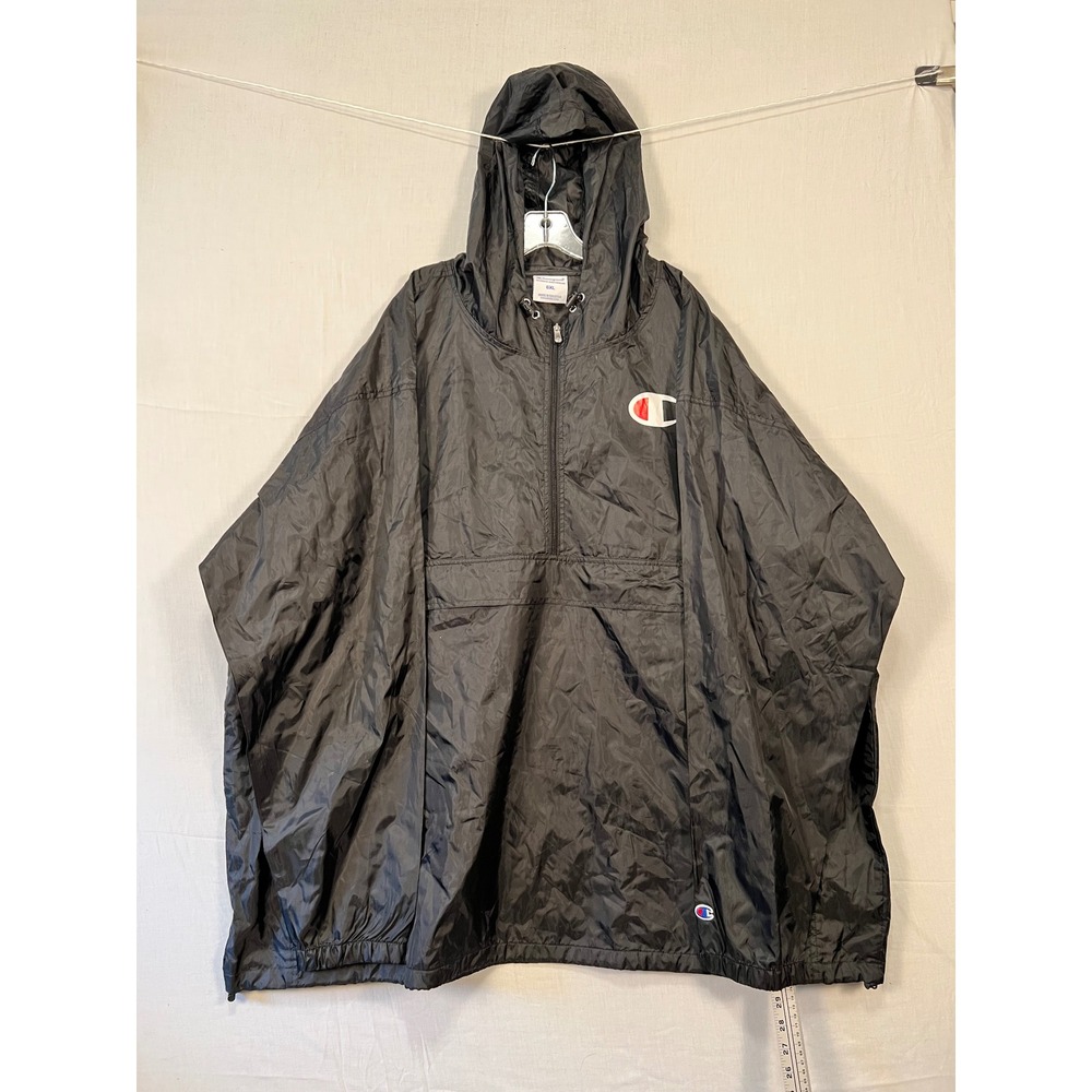 Champion Mens Black Packable Windbreaker Poncho Half Zip Hooded 6XL 3707